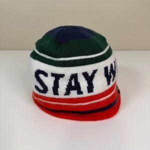 L.L.Bean Stay Wild & Free Beanie Hat Navy Green Red White Fleece Lined OSFA